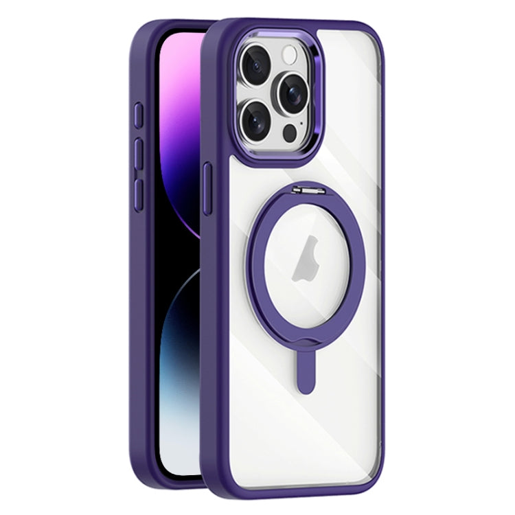 For iPhone 14 Pro Max Transparent MagSafe Magnetic Rotating Holder Phone Case