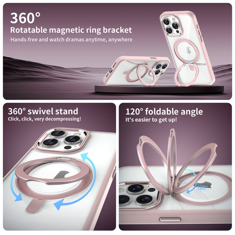 For iPhone 15 Transparent MagSafe Magnetic Rotating Holder Phone Case