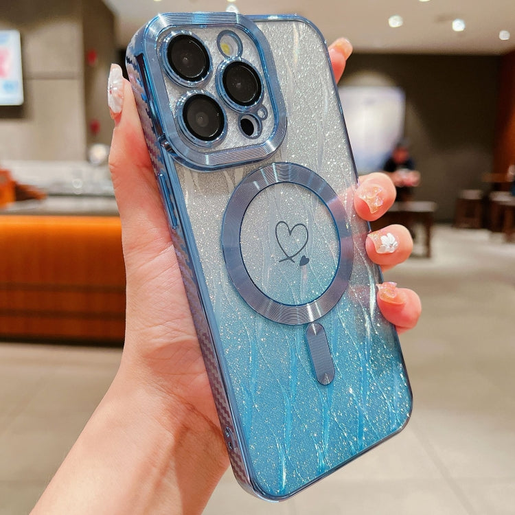 For iPhone 14 Pro Loves Leaves Gradient Glitter Carbon Fiber Magsafe TPU Phone Case
