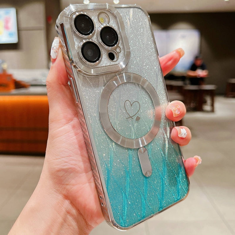 For iPhone 13 Pro Loves Leaves Gradient Glitter Carbon Fiber Magsafe TPU Phone Case
