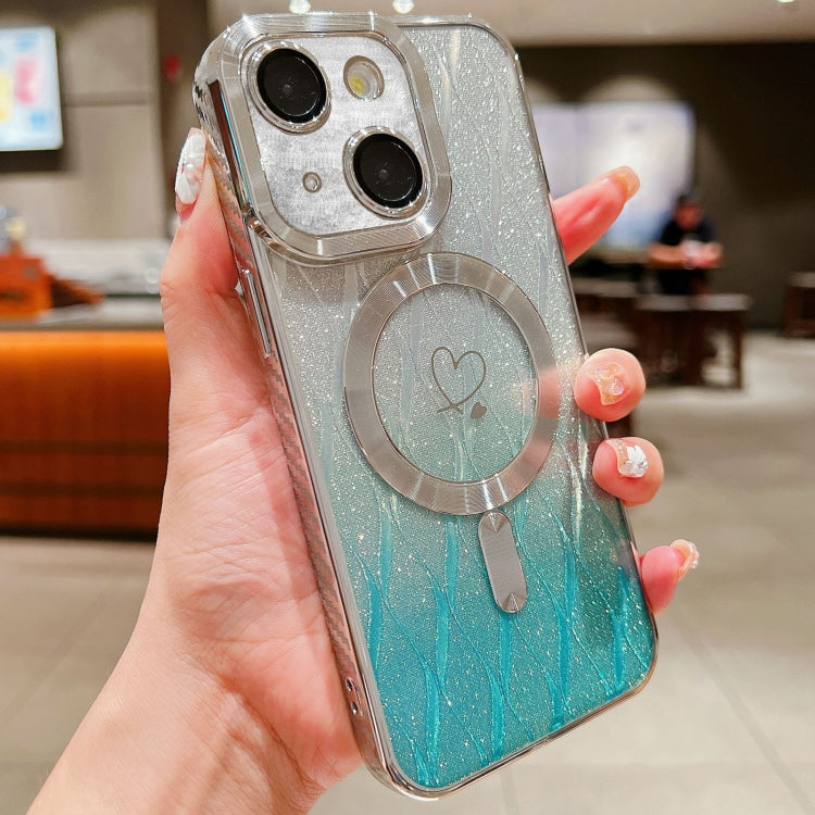For iPhone 13 Loves Leaves Gradient Glitter Carbon Fiber Magsafe TPU Phone Case