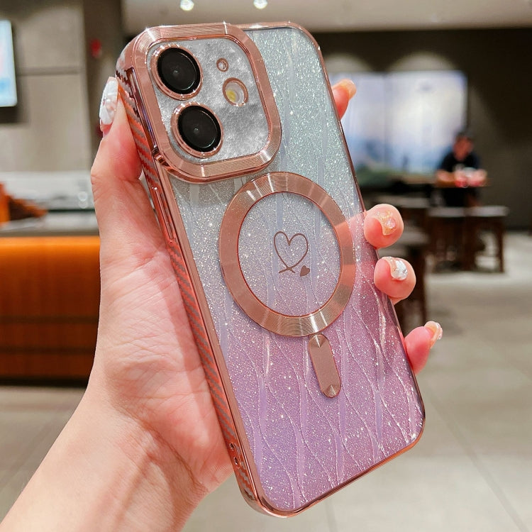 For iPhone 12 Loves Leaves Gradient Glitter Carbon Fiber Magsafe TPU Phone Case