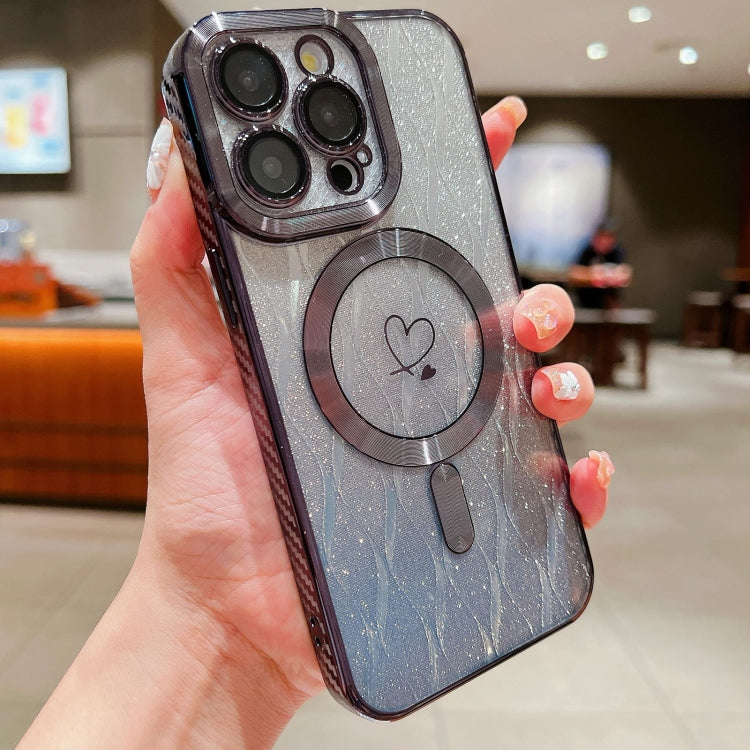 For iPhone 11 Pro Max Loves Leaves Gradient Glitter Carbon Fiber Magsafe TPU Phone Case