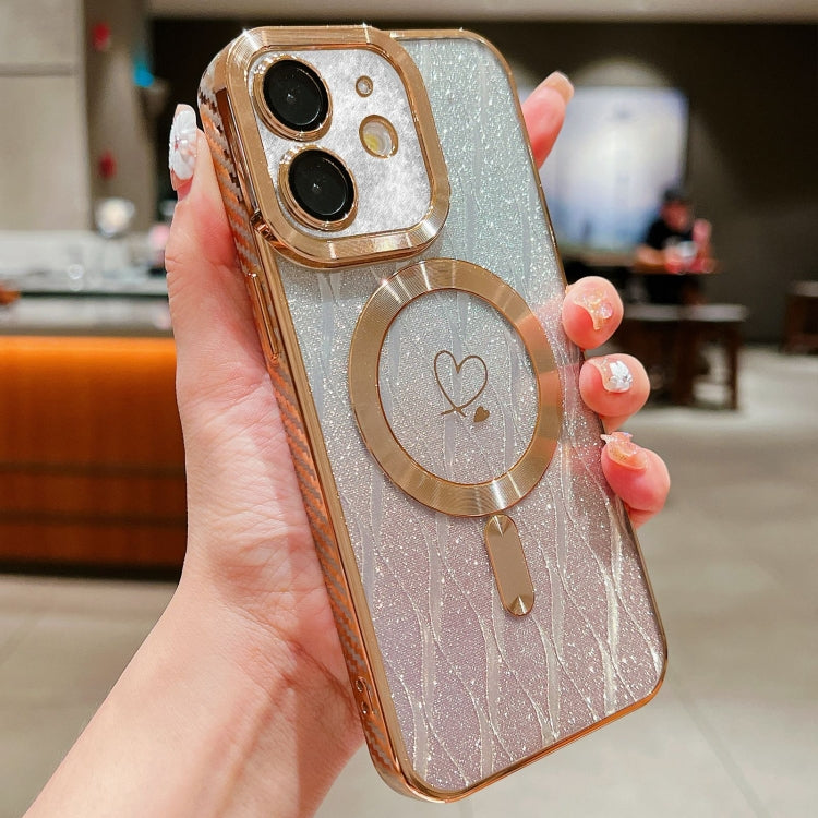 For iPhone 11 Loves Leaves Gradient Glitter Carbon Fiber Magsafe TPU Phone Case