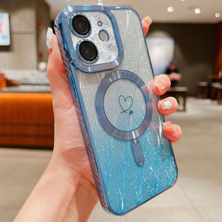 For iPhone 11 Loves Leaves Gradient Glitter Carbon Fiber Magsafe TPU Phone Case