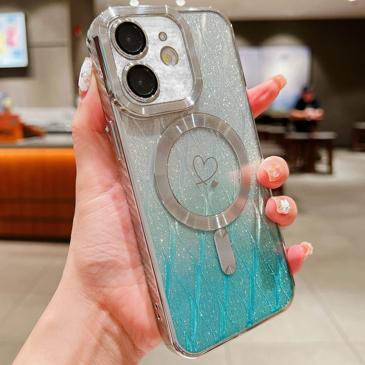 For iPhone 11 Loves Leaves Gradient Glitter Carbon Fiber Magsafe TPU Phone Case