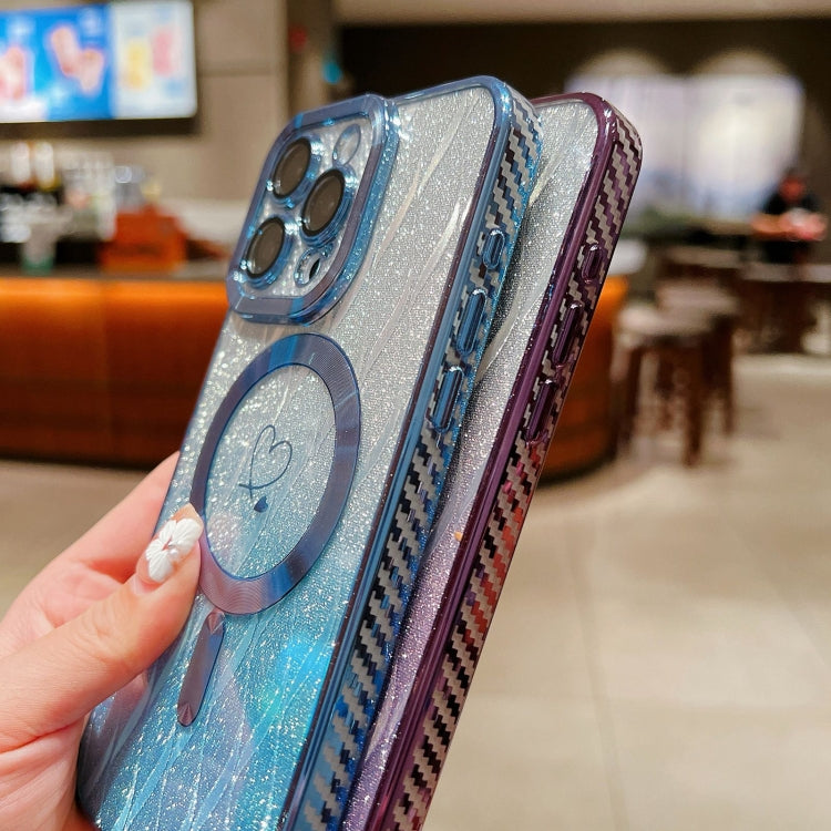 For iPhone 13 Pro Max Loves Leaves Gradient Glitter Carbon Fiber Magsafe TPU Phone Case