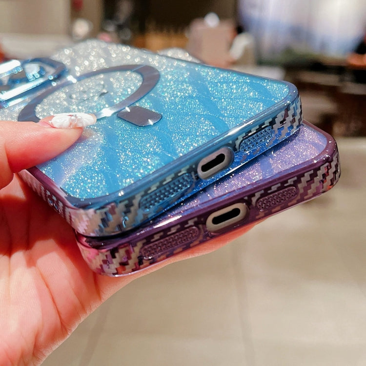 For iPhone 12 Pro Max Loves Leaves Gradient Glitter Carbon Fiber Magsafe TPU Phone Case