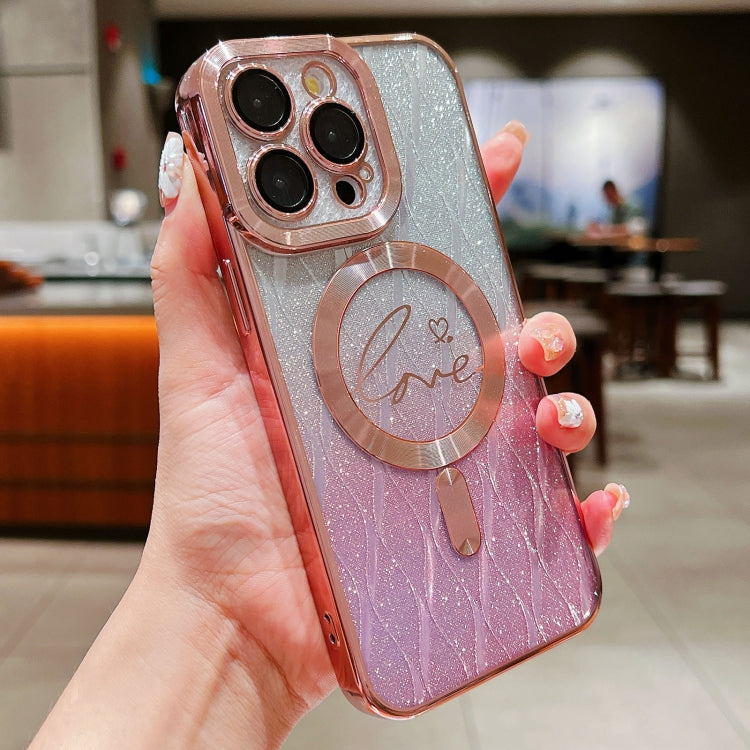 For iPhone 13 Pro Dual-Love Leaves Gradient Glitter Magsafe TPU Phone Case