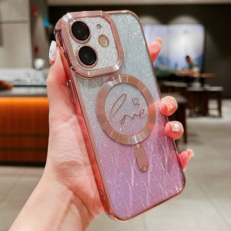 For iPhone 12 Dual-Love Leaves Gradient Glitter Magsafe TPU Phone Case