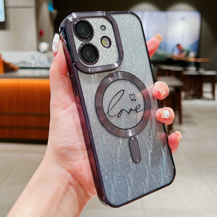 For iPhone 12 Dual-Love Leaves Gradient Glitter Magsafe TPU Phone Case
