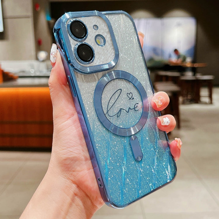 For iPhone 12 Dual-Love Leaves Gradient Glitter Magsafe TPU Phone Case