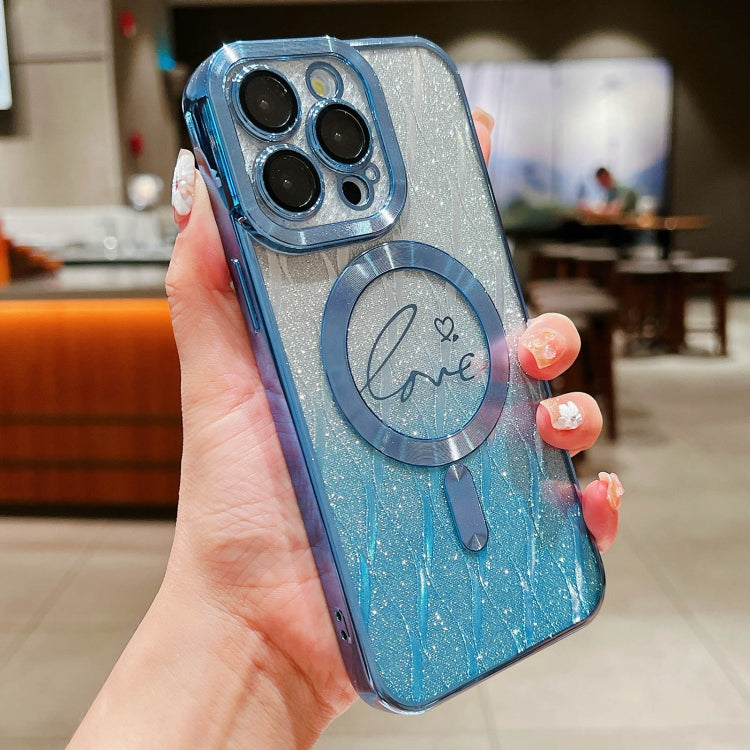 For iPhone 11 Pro Max Dual-Love Leaves Gradient Glitter Magsafe TPU Phone Case
