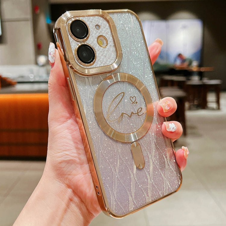For iPhone 11 Dual-Love Leaves Gradient Glitter Magsafe TPU Phone Case