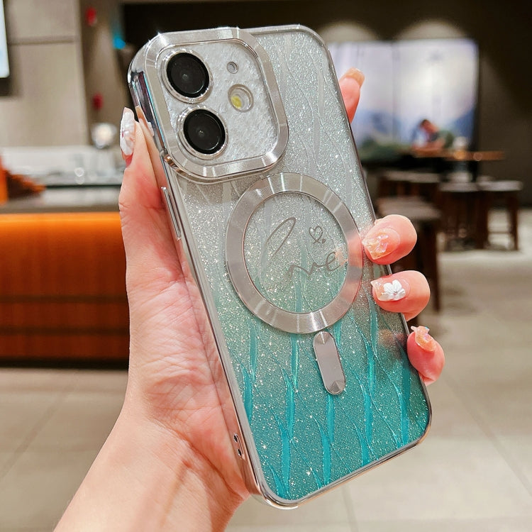 For iPhone 11 Dual-Love Leaves Gradient Glitter Magsafe TPU Phone Case