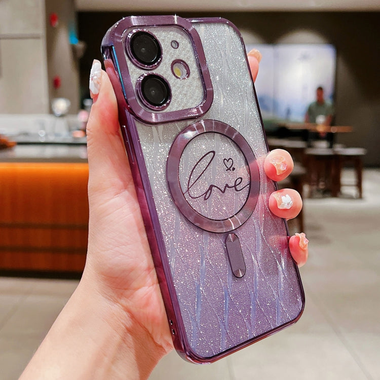 For iPhone 11 Dual-Love Leaves Gradient Glitter Magsafe TPU Phone Case