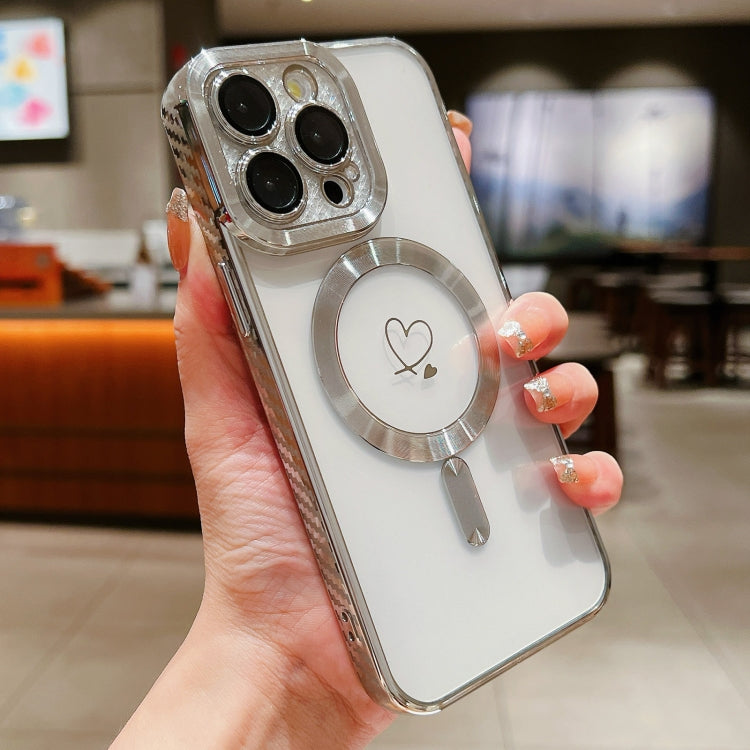 For iPhone 15 Pro Loves Carbon Fiber Clear Plated Magsafe TPU Phone Case