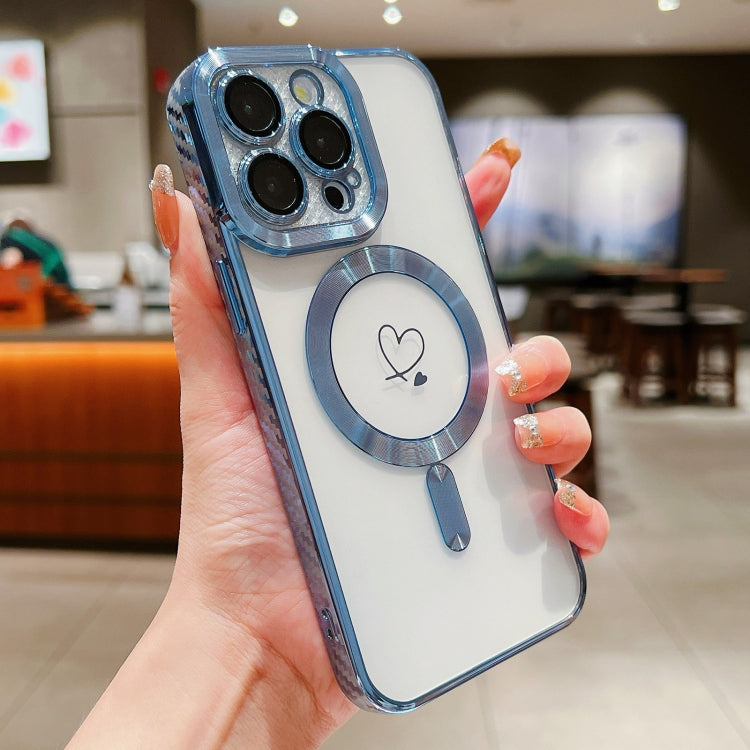 For iPhone 14 Pro Loves Carbon Fiber Clear Plated Magsafe TPU Phone Case