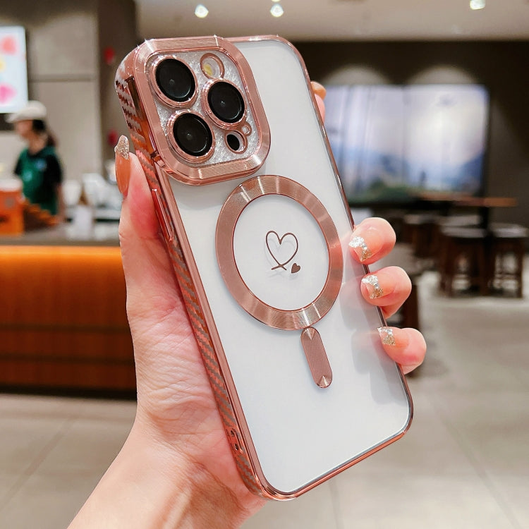 For iPhone 14 Pro Max Loves Carbon Fiber Clear Plated Magsafe TPU Phone Case