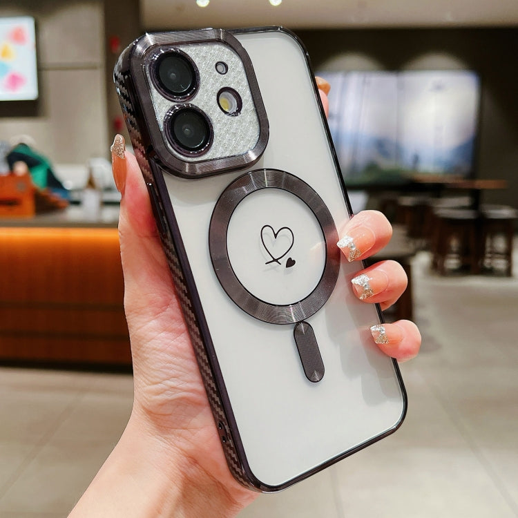 For iPhone 12 Loves Carbon Fiber Clear Plated Magsafe TPU Phone Case