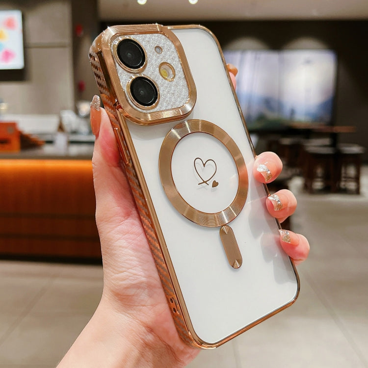 For iPhone 12 Loves Carbon Fiber Clear Plated Magsafe TPU Phone Case