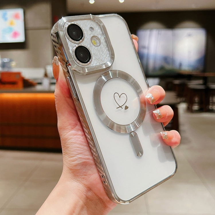 For iPhone 12 Loves Carbon Fiber Clear Plated Magsafe TPU Phone Case