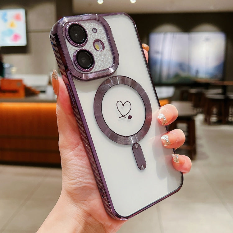 For iPhone 12 Loves Carbon Fiber Clear Plated Magsafe TPU Phone Case