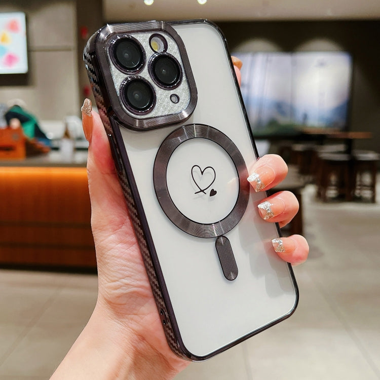 For iPhone 11 Pro Max Loves Carbon Fiber Clear Plated Magsafe TPU Phone Case