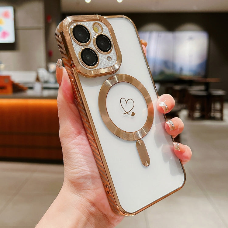 For iPhone 11 Pro Max Loves Carbon Fiber Clear Plated Magsafe TPU Phone Case