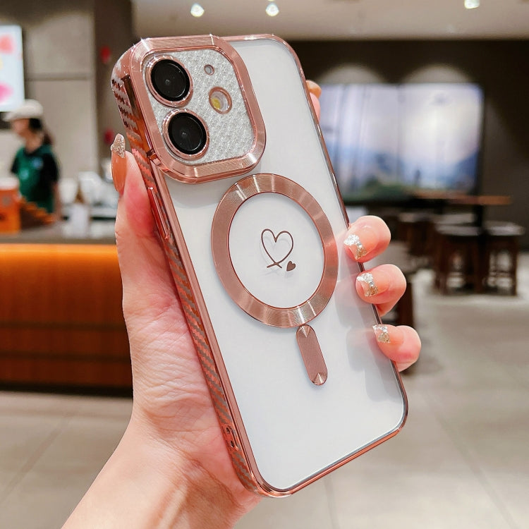 For iPhone 11 Loves Carbon Fiber Clear Plated Magsafe TPU Phone Case