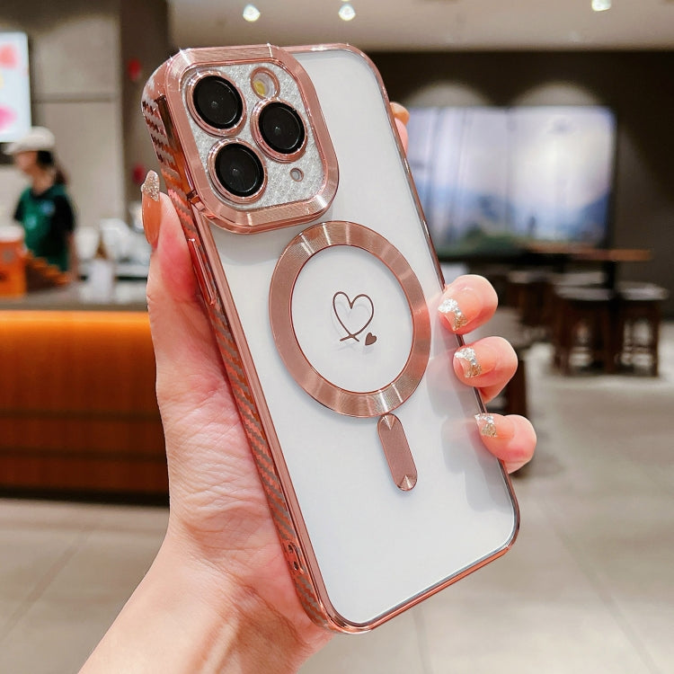 For iPhone 11 Pro Loves Carbon Fiber Clear Plated Magsafe TPU Phone Case
