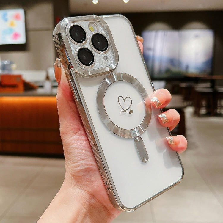For iPhone 11 Pro Loves Carbon Fiber Clear Plated Magsafe TPU Phone Case