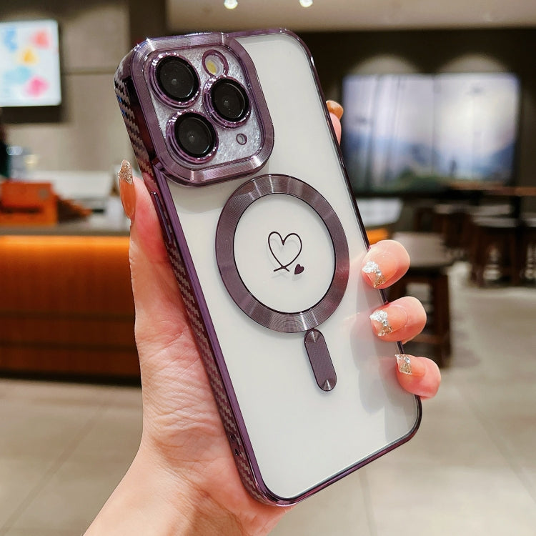 For iPhone 11 Pro Loves Carbon Fiber Clear Plated Magsafe TPU Phone Case