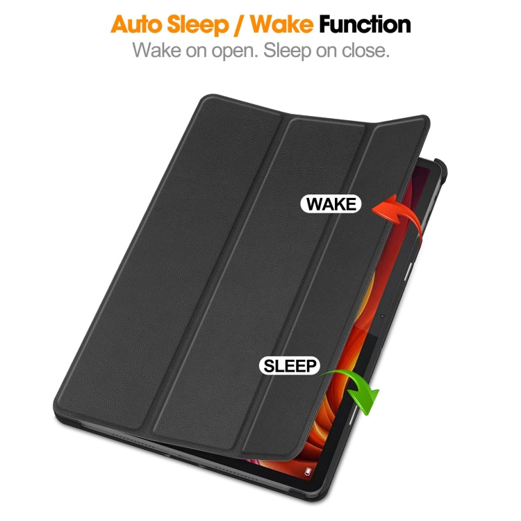 For Lenovo Tab K11 Plus Custer Texture 3-Fold Holder Leather Smart Tablet Case