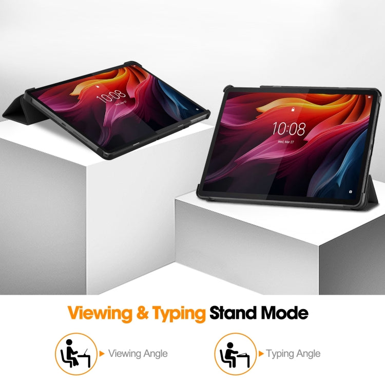 For Lenovo Tab K11 Plus Custer Texture 3-Fold Holder Leather Smart Tablet Case