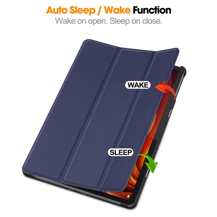 For Lenovo Tab K11 Plus Custer Texture 3-Fold Holder Leather Smart Tablet Case