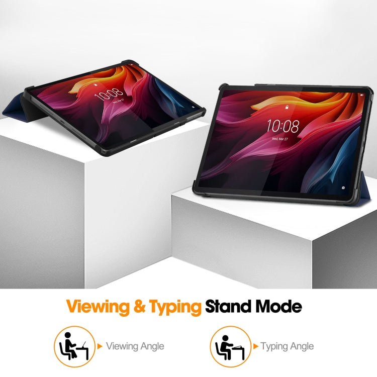 For Lenovo Tab K11 Plus Custer Texture 3-Fold Holder Leather Smart Tablet Case