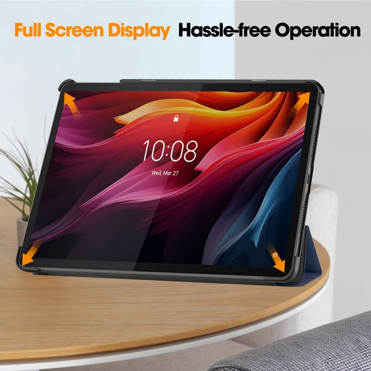 For Lenovo Tab K11 Plus Custer Texture 3-Fold Holder Leather Smart Tablet Case