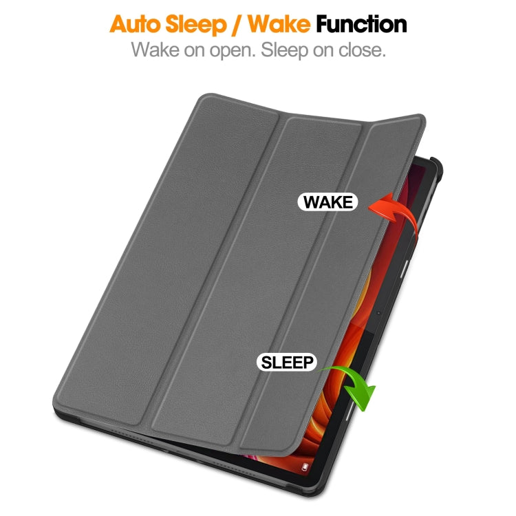 For Lenovo Tab K11 Plus Custer Texture 3-Fold Holder Leather Smart Tablet Case