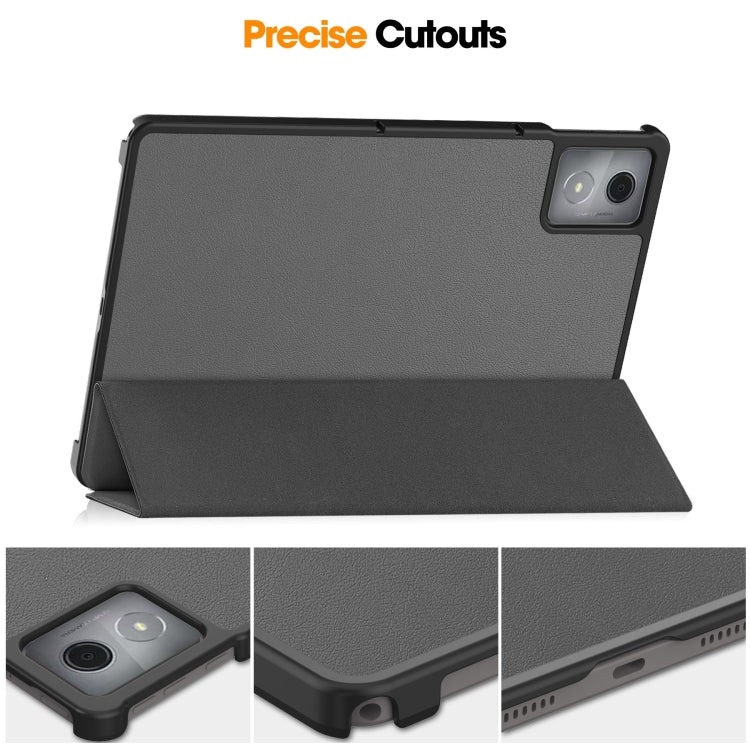 For Lenovo Tab K11 Plus Custer Texture 3-Fold Holder Leather Smart Tablet Case