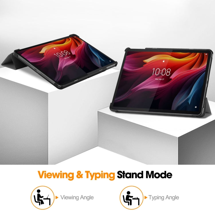 For Lenovo Tab K11 Plus Custer Texture 3-Fold Holder Leather Smart Tablet Case
