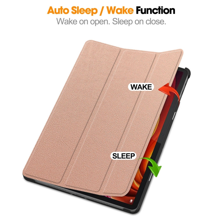 For Lenovo Tab K11 Plus Custer Texture 3-Fold Holder Leather Smart Tablet Case