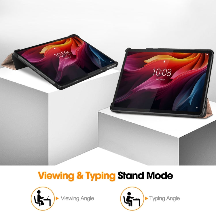 For Lenovo Tab K11 Plus Custer Texture 3-Fold Holder Leather Smart Tablet Case
