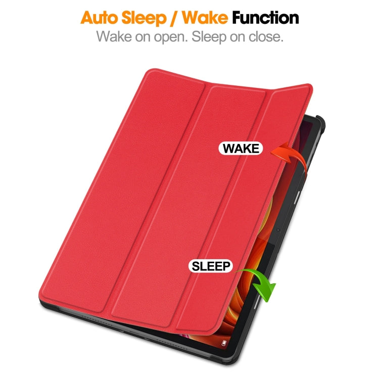 For Lenovo Tab K11 Plus Custer Texture 3-Fold Holder Leather Smart Tablet Case