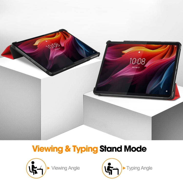 For Lenovo Tab K11 Plus Custer Texture 3-Fold Holder Leather Smart Tablet Case