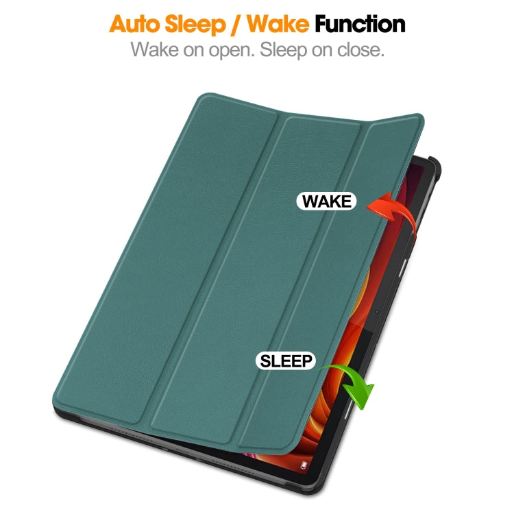 For Lenovo Tab K11 Plus Custer Texture 3-Fold Holder Leather Smart Tablet Case
