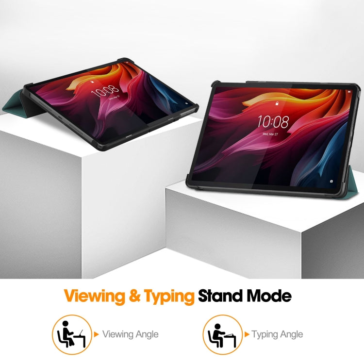 For Lenovo Tab K11 Plus Custer Texture 3-Fold Holder Leather Smart Tablet Case