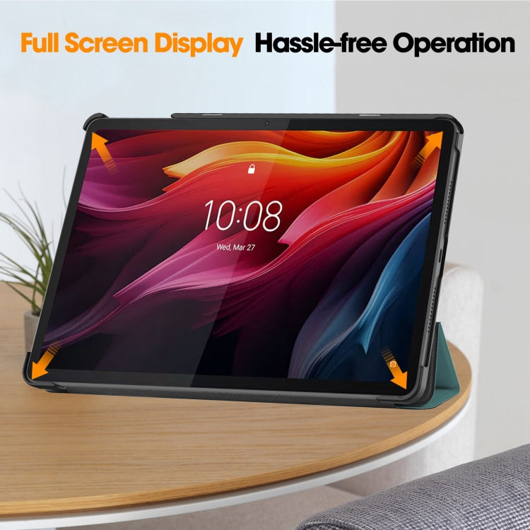 For Lenovo Tab K11 Plus Custer Texture 3-Fold Holder Leather Smart Tablet Case