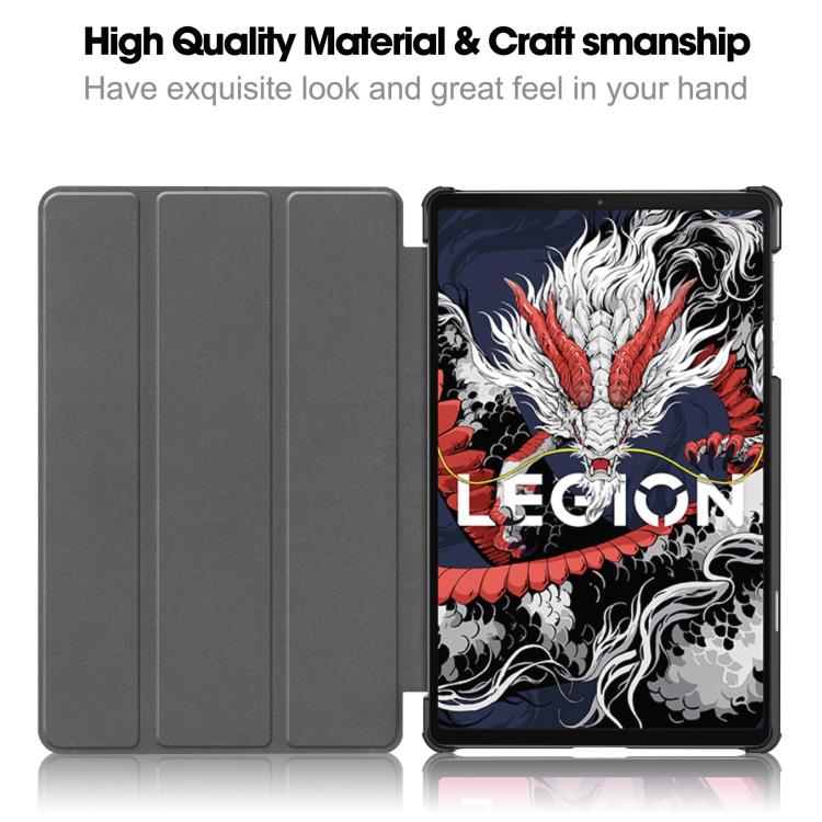 For Lenovo Legion Y700 2025 Custer Texture 3-Fold Holder Leather Smart Tablet Case