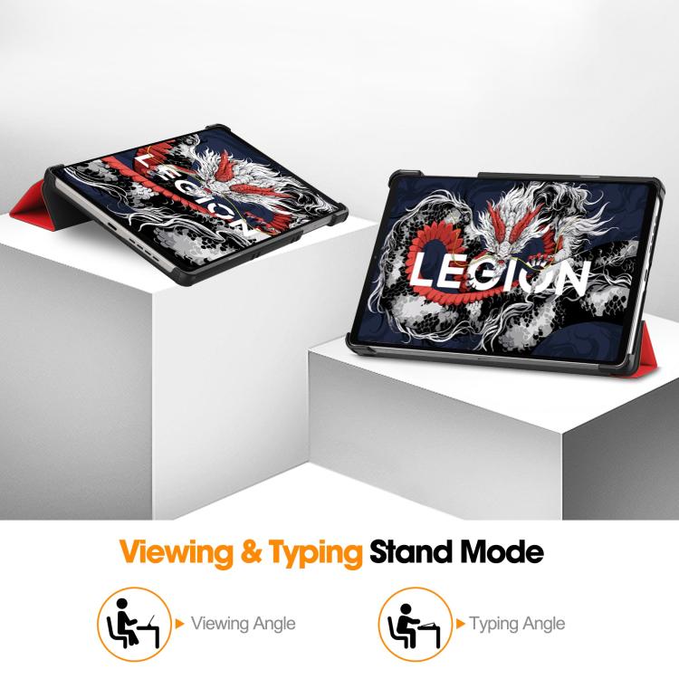 For Lenovo Legion Y700 2025 Custer Texture 3-Fold Holder Leather Smart Tablet Case